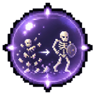 Rattle Essence icon: a violet orb with a heap of bones becoming a skeleton soldier